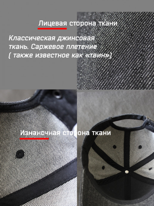 Бейсболка ГОРЕЦ. Описание ткани. Черным деним